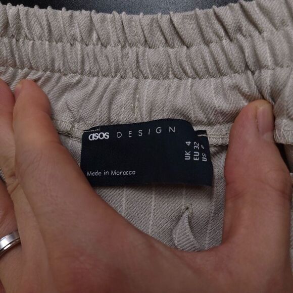 ASOS Wide Leg Trouser High Rise Drawstring Pull On Pants Gray Stripe Minimal 0 - Picture 6 of 6